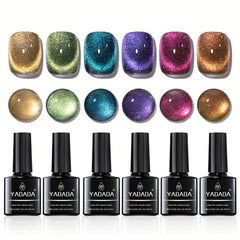 6pcs 10ml Reflective Glitter Cat Eye Gel Nail Polish Kit