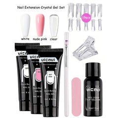 3pcs Nail Extension Gel Kit 15Ml Crystal Quick Nail Gel for Nail Art DIY