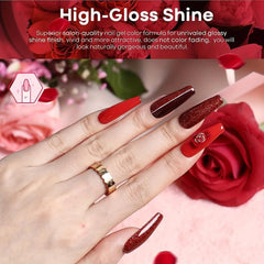 6 Colors Glitter Gel Nail Polish Set for DIY Manicures - Red Burgundy Bloody Red