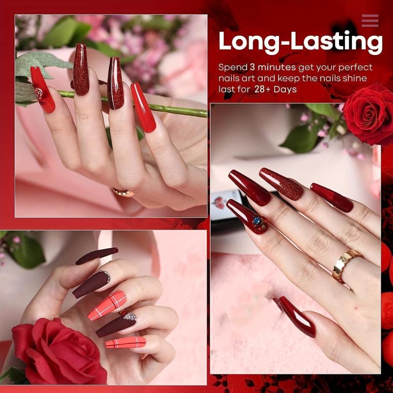6 Colors Glitter Gel Nail Polish Set for DIY Manicures - Red Burgundy Bloody Red