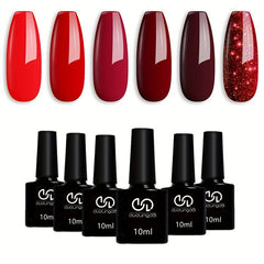 6 Colors Glitter Gel Nail Polish Set for DIY Manicures - Red Burgundy Bloody Red