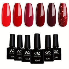 6 Colors Glitter Gel Nail Polish Set for DIY Manicures - Red Burgundy Bloody Red