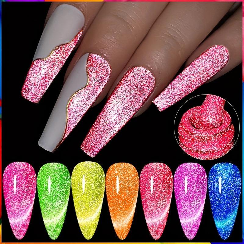 Neon Reflective Glitter Cat Magnetic Gel Nail Polish