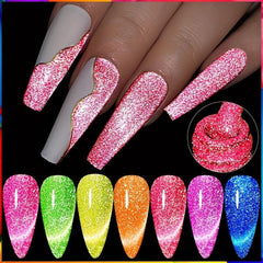 Neon Reflective Glitter Cat Magnetic Gel Nail Polish