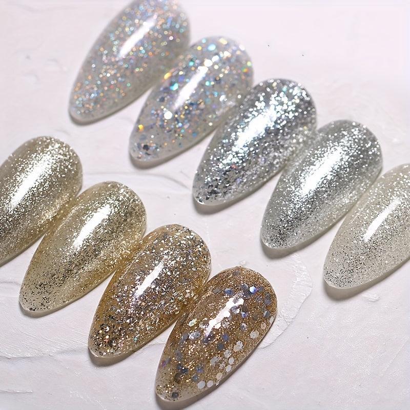 Glitter Gel Nail Polish with Diamond Sequins