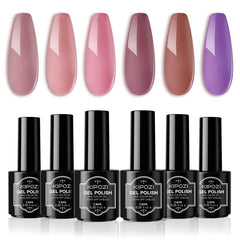6 Piece Gel Nail Polish Kit Pink & Purple Colors