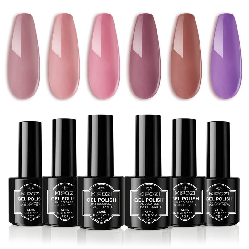 6 Piece Gel Nail Polish Kit Pink & Purple Colors