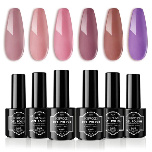 6 Piece Gel Nail Polish Kit Pink & Purple Colors