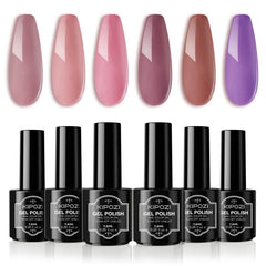 6 Piece Gel Nail Polish Kit Pink & Purple Colors