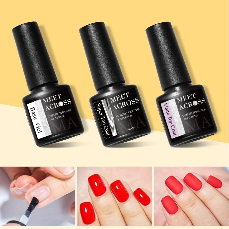 2 Pcs Gel Polish Kit: Top Coat, Matte Top Coat, Gel Polish Base
