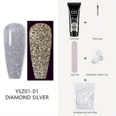 5pcs Reflective Glitter Nail Gel Set with Clip, File, Brush, and Tips