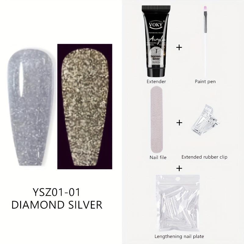 5pcs Reflective Glitter Nail Gel Set with Clip, File, Brush, and Tips
