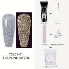 5pcs Reflective Glitter Nail Gel Set with Clip, File, Brush, and Tips