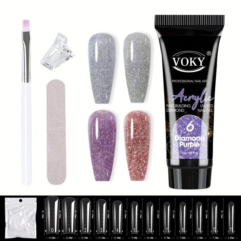 5pcs Reflective Glitter Nail Gel Set with Clip, File, Brush, and Tips