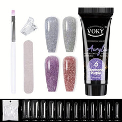 5pcs Reflective Glitter Nail Gel Set with Clip, File, Brush, and Tips