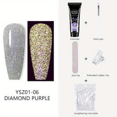 5pcs Reflective Glitter Nail Gel Set with Clip, File, Brush, and Tips