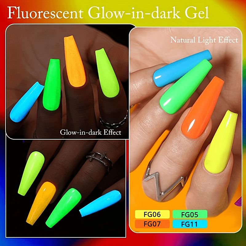 12 Colors Glow In Dark Gel Nail Polish Soak Off Bright Pink Green Yellow Sparkle