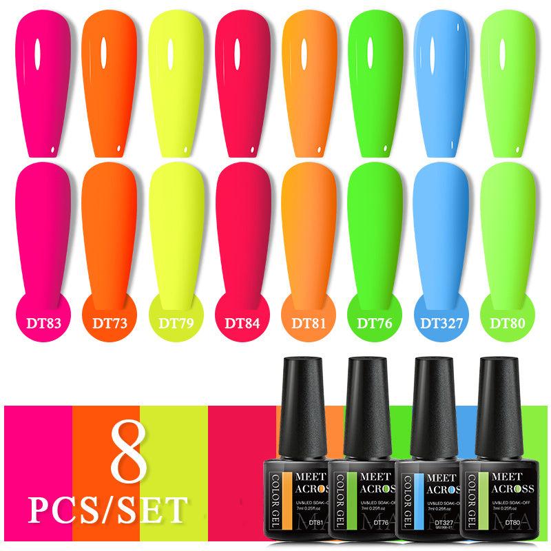 8pcs Neon Gel Nail Polish Set Bright Pink Yellow Green Long Lasting Varnish