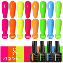 8pcs Neon Gel Nail Polish Set Bright Pink Yellow Green Long Lasting Varnish
