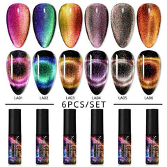 6PCS SET 9D Galaxy Cat Eye Nail Gel Chameleon Magnetic Cat Eye Nail Gel Polish