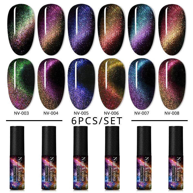6PCS SET 9D Galaxy Cat Eye Nail Gel Chameleon Magnetic Cat Eye Nail Gel Polish