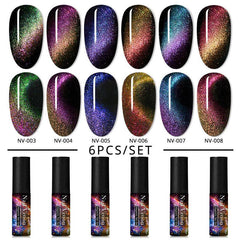 6PCS SET 9D Galaxy Cat Eye Nail Gel Chameleon Magnetic Cat Eye Nail Gel Polish