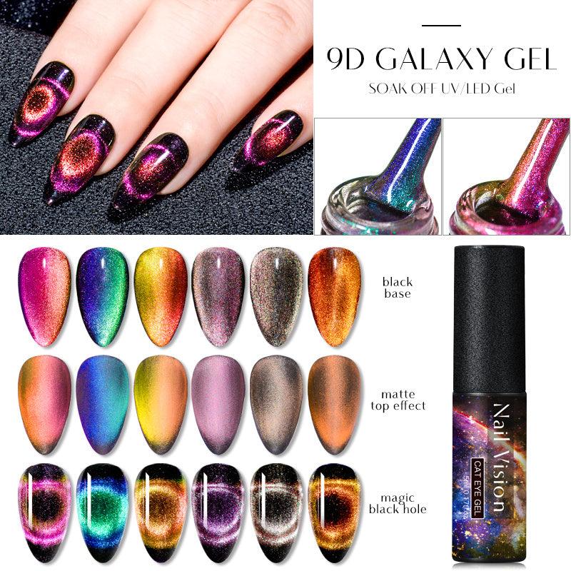 6PCS SET 9D Galaxy Cat Eye Nail Gel Chameleon Magnetic Cat Eye Nail Gel Polish