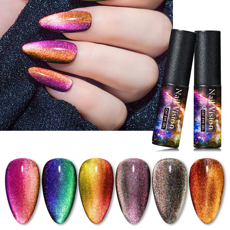 6PCS SET 9D Galaxy Cat Eye Nail Gel Chameleon Magnetic Cat Eye Nail Gel Polish