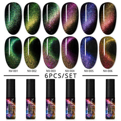 6PCS SET 9D Galaxy Cat Eye Nail Gel Chameleon Magnetic Cat Eye Nail Gel Polish