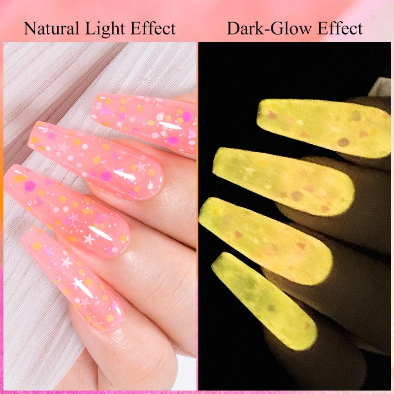 Glow In The Dark Gel Nail Polish Set 6 Colors Halloween Neon Pink Yellow Orange
