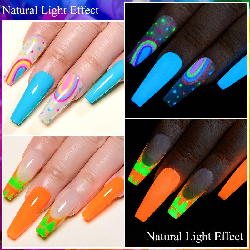 Glow In The Dark Gel Nail Polish Set 6 Colors Halloween Neon Pink Yellow Orange