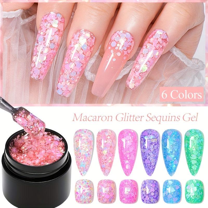 Glitter Gel Nail Polish Set 6 Colors Big Glitter Gel Polish Kit