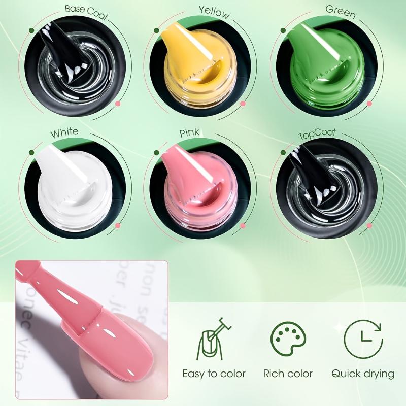 6pcs Gel Nail Polish Kit Green Yellow Gel Polish Set Soak Off For Manicure