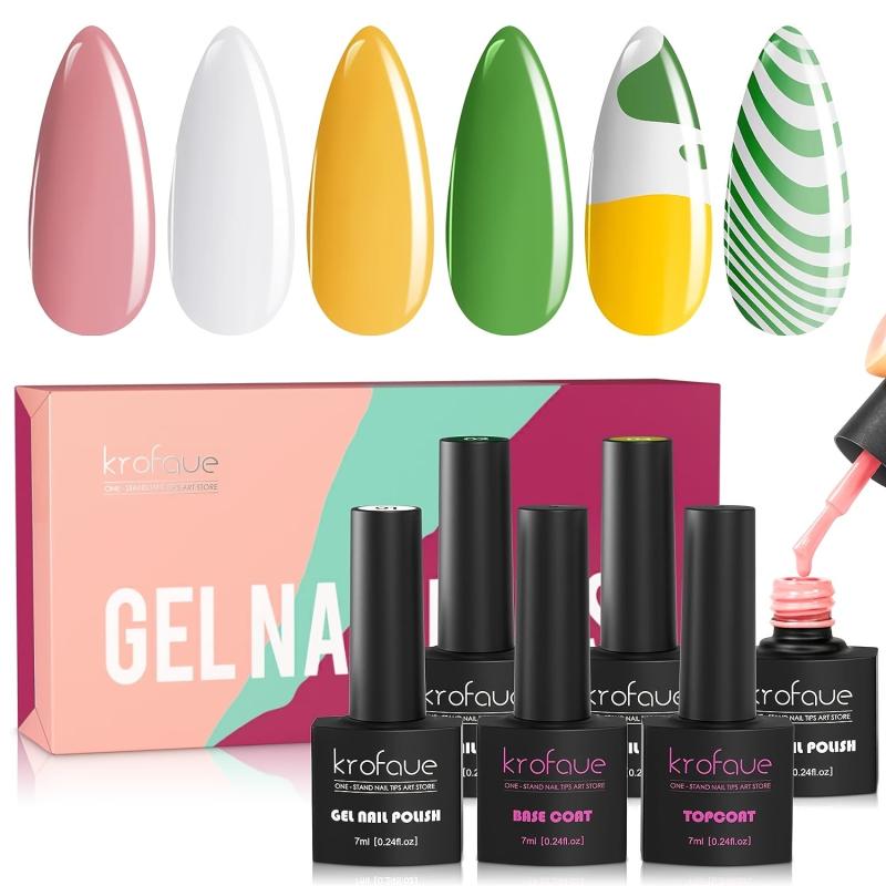 6pcs Gel Nail Polish Kit Green Yellow Gel Polish Set Soak Off For Manicure