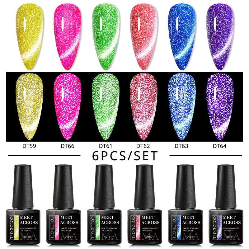 6pcs Neon Reflective Cat Eye Gel Set
