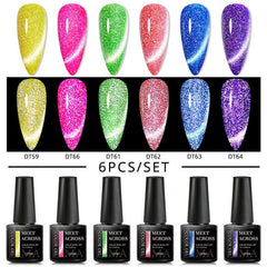 6pcs Neon Reflective Cat Eye Gel Set