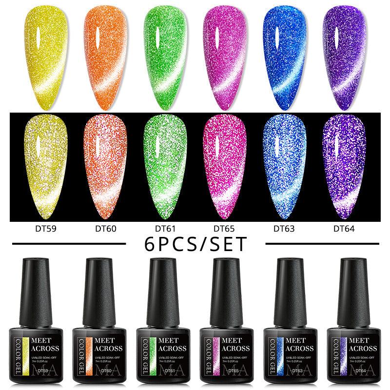 6pcs Neon Reflective Cat Eye Gel Set