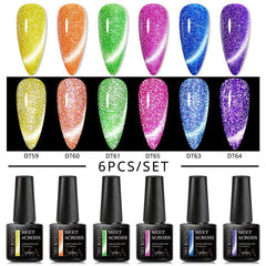 6pcs Neon Reflective Cat Eye Gel Set