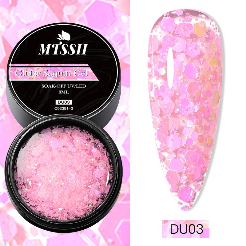 Glitter Gel Nail Polish Sequins Nail Gel For Manicure At Home Pink Green Silver