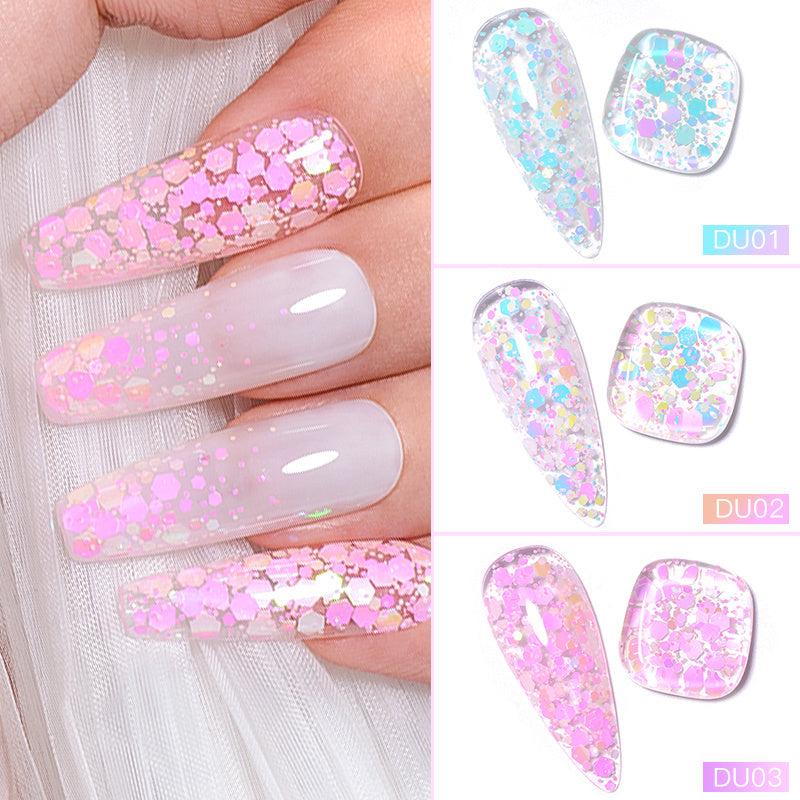 Glitter Gel Nail Polish Sequins Nail Gel For Manicure At Home Pink Green Silver