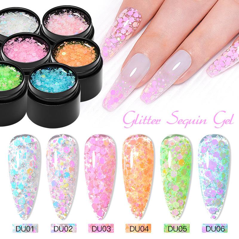 Glitter Gel Nail Polish Sequins Nail Gel For Manicure At Home Pink Green Silver