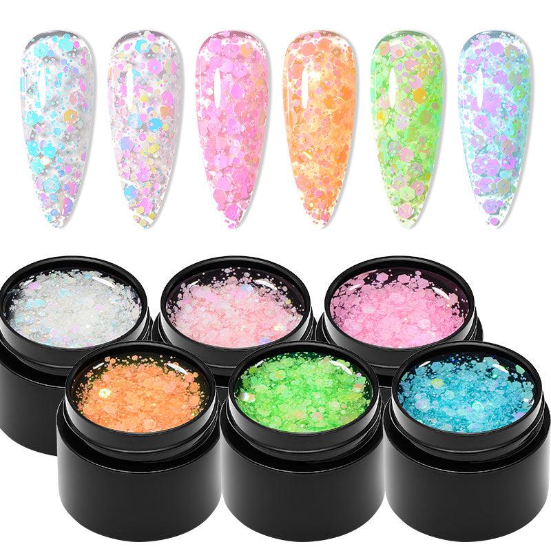 Glitter Gel Nail Polish Sequins Nail Gel For Manicure At Home Pink Green Silver