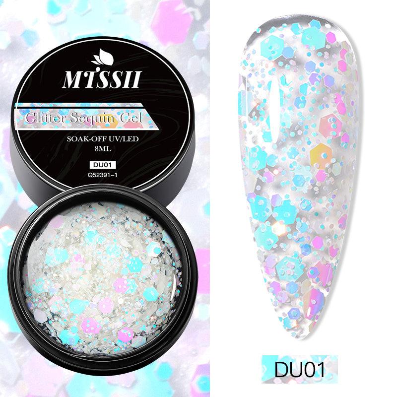 Glitter Gel Nail Polish Sequins Nail Gel For Manicure At Home Pink Green Silver
