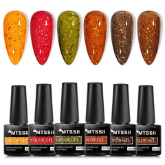 6PCS Fall Winter Jelly Gel Polish Set - Translucent Glitter Gel Polish