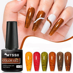 6PCS Fall Winter Jelly Gel Polish Set - Translucent Glitter Gel Polish