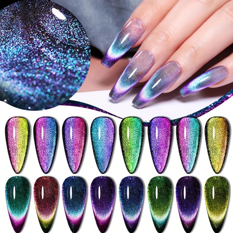 Rainbow Cat Magnetic Nail Gel - Holographic Glitter Cat Eye Gel Polish