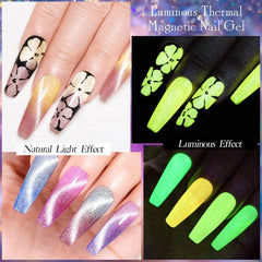 6pcs Glow In The Dark Gel Nail Polish Set Mood Changing Glitter Cat Eye Luminous