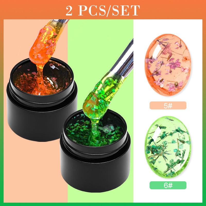 2 Pcs Dried Flowers Gel Nail Polish Set