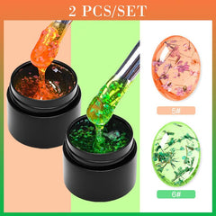 2 Pcs Dried Flowers Gel Nail Polish Set