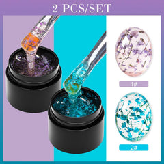 2 Pcs Dried Flowers Gel Nail Polish Set